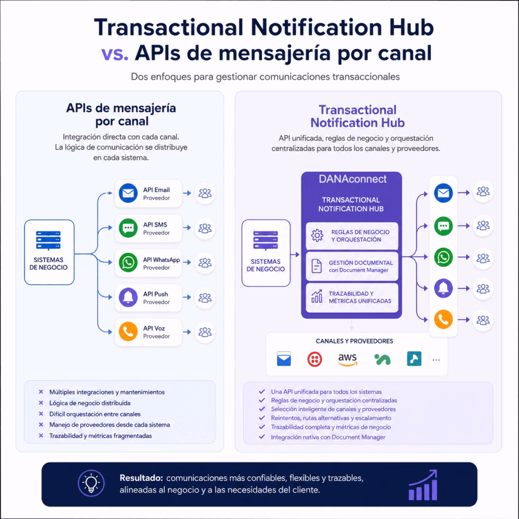 Comparación de enfoques de notificación transaccional